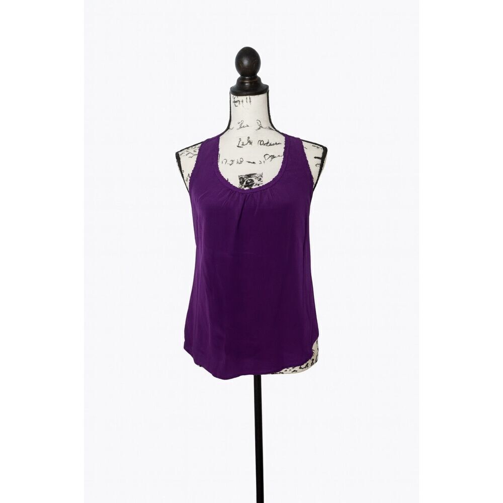 Trina Turk 100% Silk Purple Racerback Tank Top | Size S | Scalloped Neckline